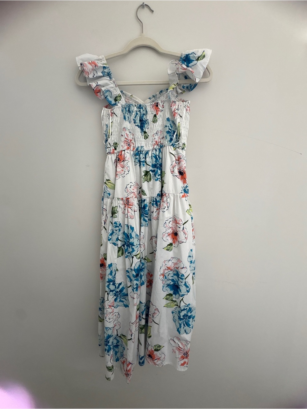 Abercrombie & Fitch White Maxi Dress with Blue & Coral Floral Trim